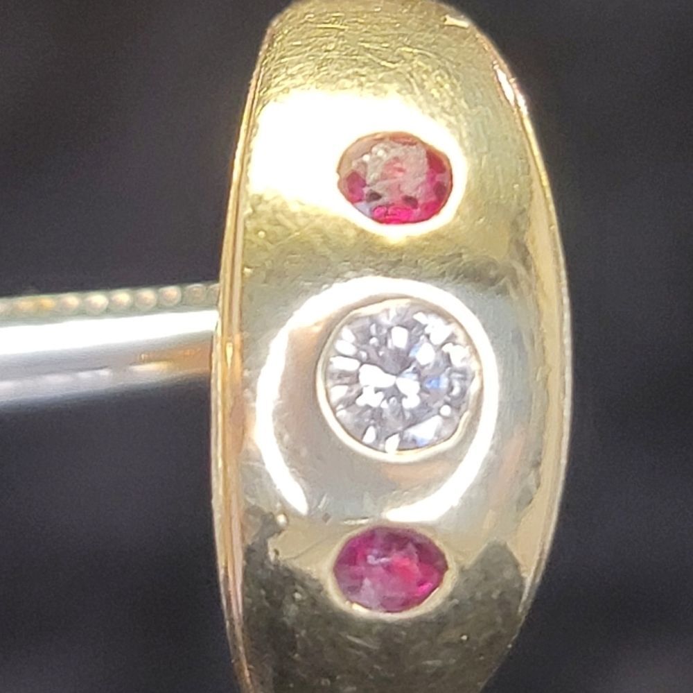 Marked ~ 14k GOLD ~ Natural Diamond 💎 & 2 Nice (Natural ?) Rubies ~ 5 grams Tot - Picture 7 of 16